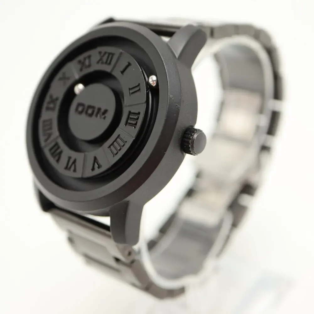 DOM Mens 42mm Watch Black Roman Dial Magnetic Ball Bearing Fidget w New Battery